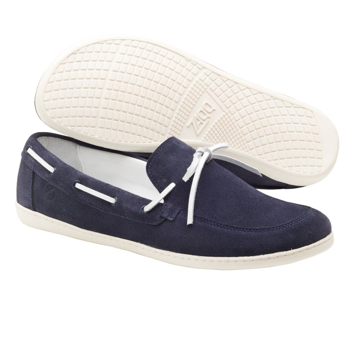 QEA Velours Blue: Boat Shoes Men | ZAQQ Barefoot Shoes