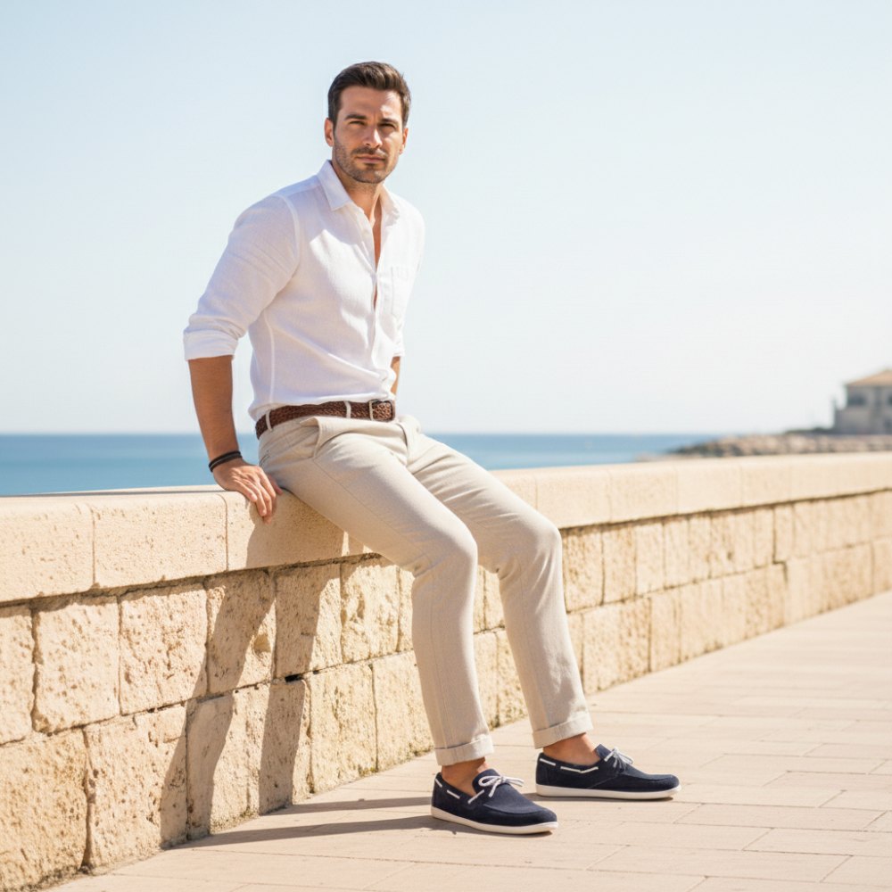 QEA Velours Blue: Boat Shoes Men | ZAQQ Barefoot Shoes