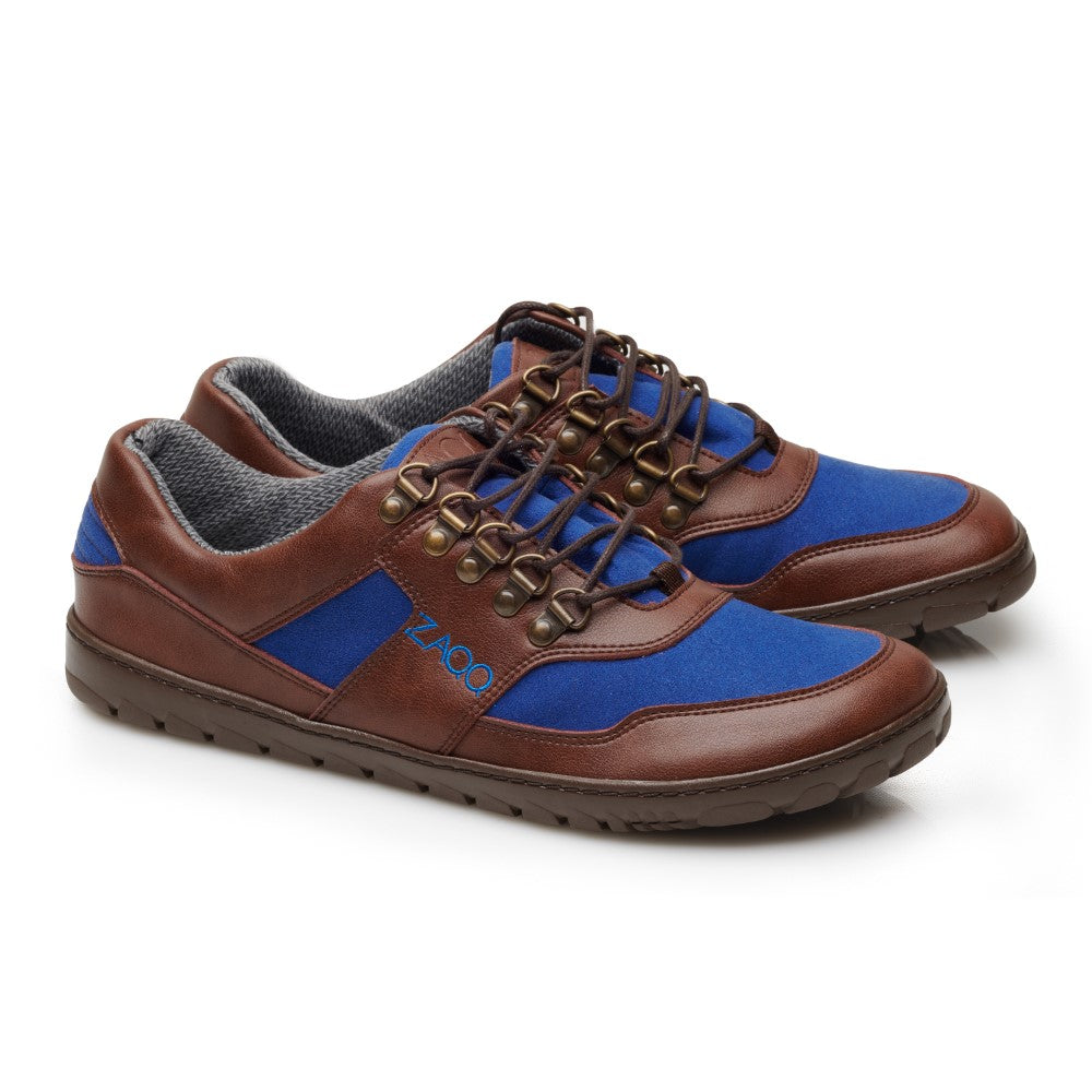靴 HYKE LEATHER SHOES Discover the vegan barefoot shoe in brown-blue for adventure! – ZAQQ