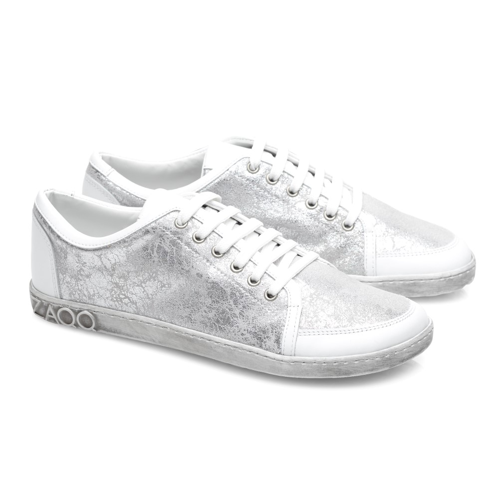 Feminine Sneaker: TIQQ Silver White, ZAQQ Barefoot Shoes